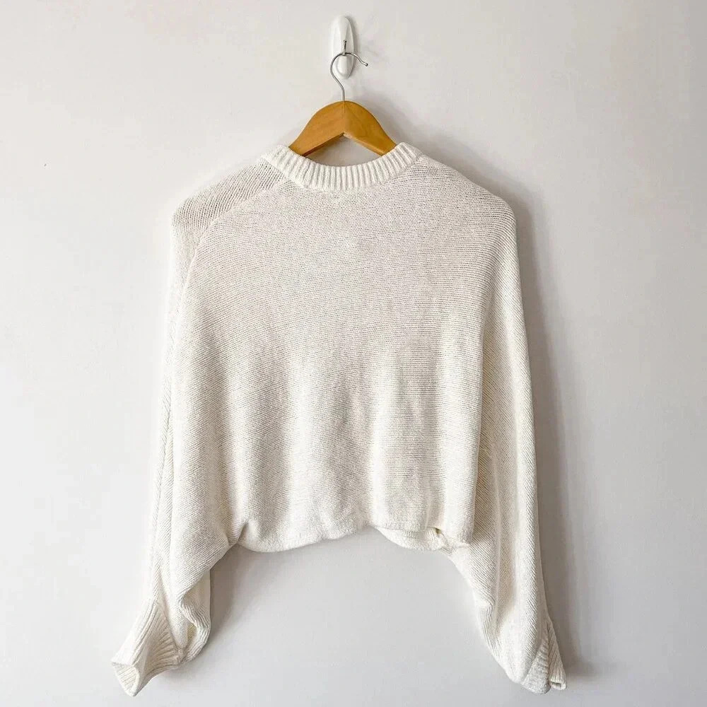 Aritzia Wilfred Mimi Chenille Knit Dolman Sleeve Cropped Sweater  White Sz Small - Picture 5 of 7